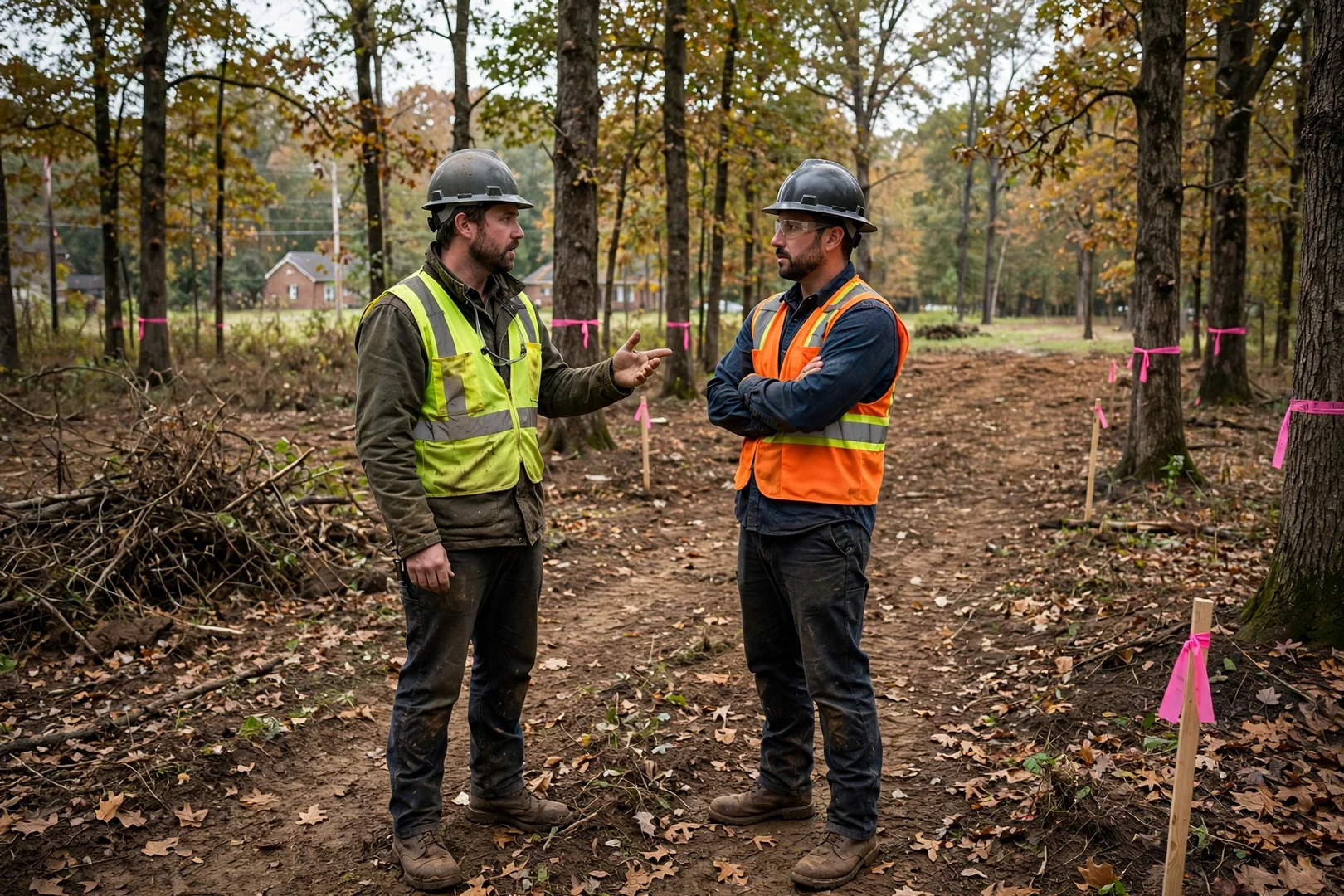 Wooded lot in Fayetteville marked for clearing before a site prep estimate